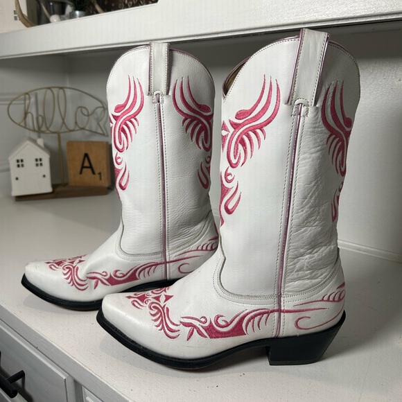 Durango Shoes - Durango Women’s Cowboy Boots Size 9.5 White Pink Western Boots Embroidered